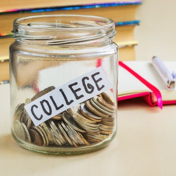 Jar of coins labeled college